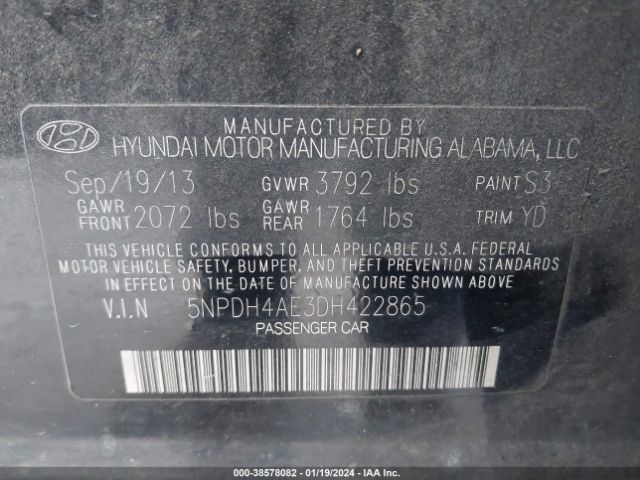 Photo 8 VIN: 5NPDH4AE3DH422865 - HYUNDAI ELANTRA 