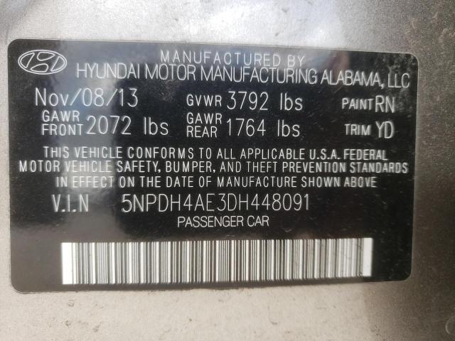 Photo 9 VIN: 5NPDH4AE3DH448091 - HYUNDAI ELANTRA GL 