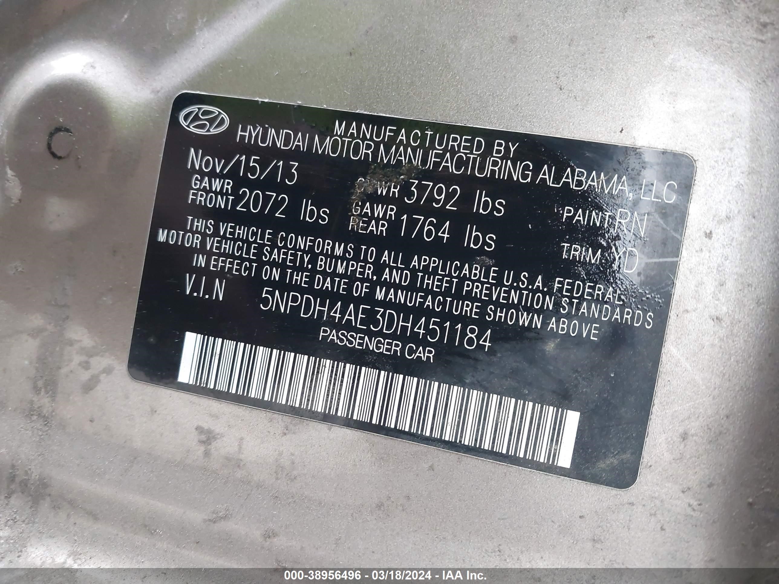 Photo 8 VIN: 5NPDH4AE3DH451184 - HYUNDAI ELANTRA 