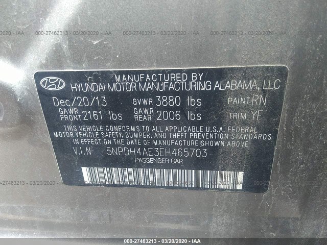 Photo 8 VIN: 5NPDH4AE3EH465703 - HYUNDAI ELANTRA 