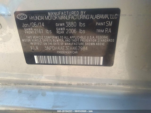 Photo 8 VIN: 5NPDH4AE3EH467984 - HYUNDAI ELANTRA 