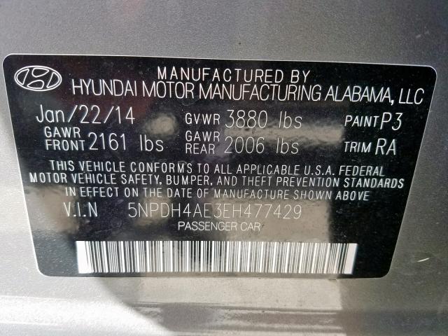 Photo 9 VIN: 5NPDH4AE3EH477429 - HYUNDAI ELANTRA SE 