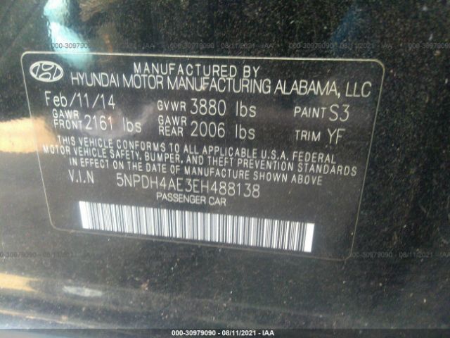 Photo 8 VIN: 5NPDH4AE3EH488138 - HYUNDAI ELANTRA 