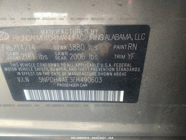 Photo 8 VIN: 5NPDH4AE3EH490603 - HYUNDAI ELANTRA 