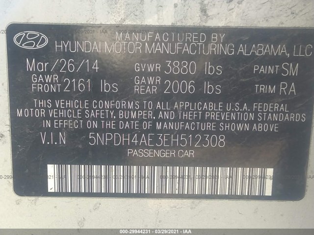 Photo 8 VIN: 5NPDH4AE3EH512308 - HYUNDAI ELANTRA 