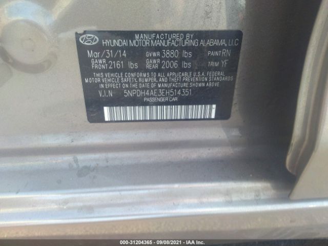 Photo 8 VIN: 5NPDH4AE3EH514351 - HYUNDAI ELANTRA 