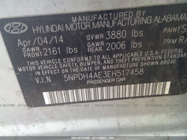 Photo 8 VIN: 5NPDH4AE3EH517458 - HYUNDAI ELANTRA 