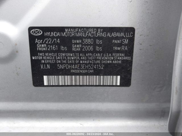 Photo 8 VIN: 5NPDH4AE3EH524152 - HYUNDAI ELANTRA 