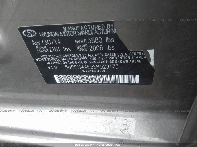 Photo 8 VIN: 5NPDH4AE3EH529173 - HYUNDAI ELANTRA 