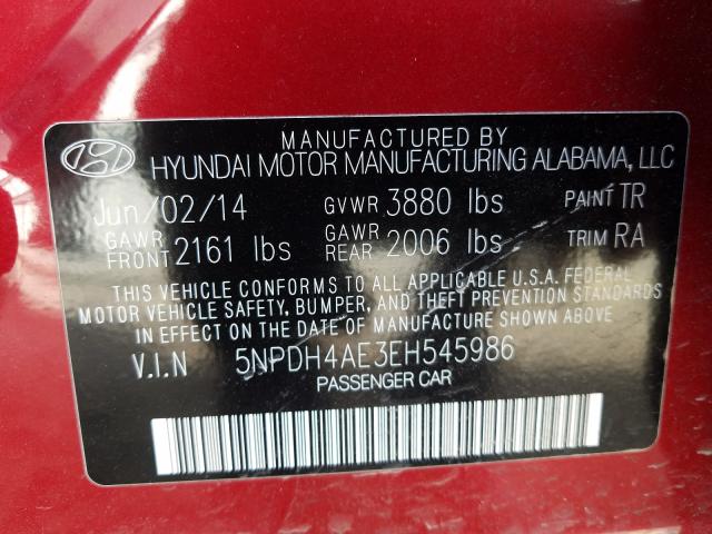 Photo 9 VIN: 5NPDH4AE3EH545986 - HYUNDAI ELANTRA SE 