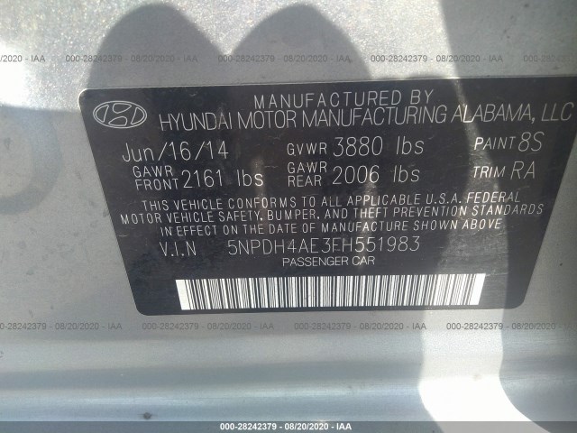 Photo 8 VIN: 5NPDH4AE3FH551983 - HYUNDAI ELANTRA 