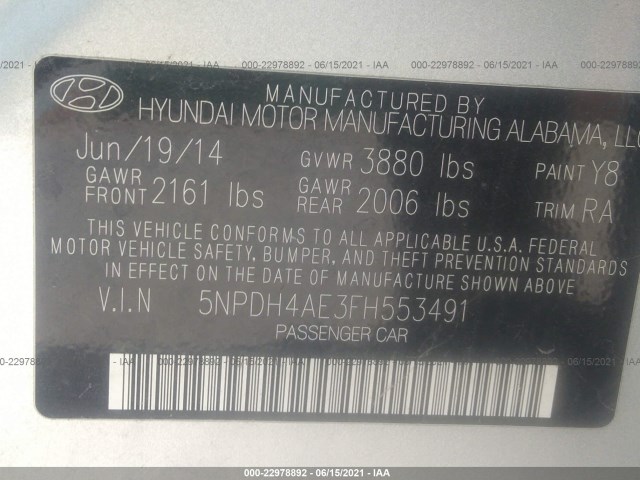 Photo 8 VIN: 5NPDH4AE3FH553491 - HYUNDAI ELANTRA 