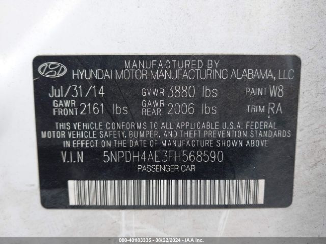 Photo 8 VIN: 5NPDH4AE3FH568590 - HYUNDAI ELANTRA 