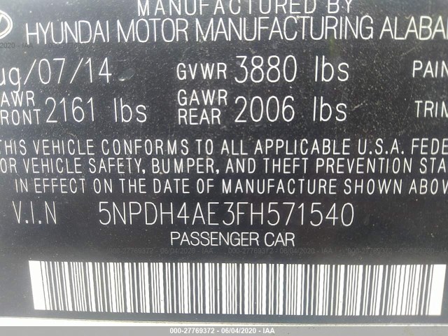 Photo 8 VIN: 5NPDH4AE3FH571540 - HYUNDAI ELANTRA 