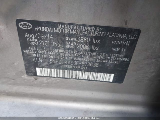 Photo 8 VIN: 5NPDH4AE3FH572638 - HYUNDAI ELANTRA 