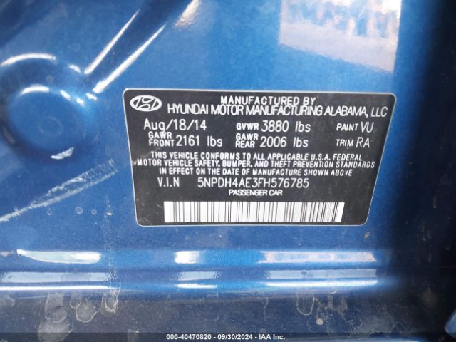 Photo 8 VIN: 5NPDH4AE3FH576785 - HYUNDAI ELANTRA 