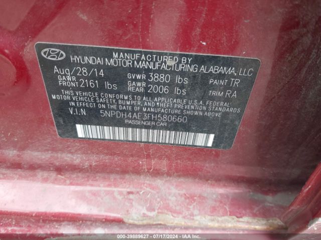 Photo 8 VIN: 5NPDH4AE3FH580660 - HYUNDAI ELANTRA 