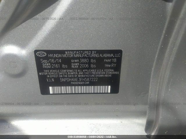 Photo 8 VIN: 5NPDH4AE3FH587222 - HYUNDAI ELANTRA 