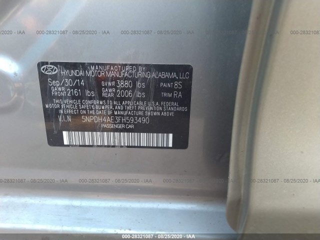 Photo 8 VIN: 5NPDH4AE3FH593490 - HYUNDAI ELANTRA 