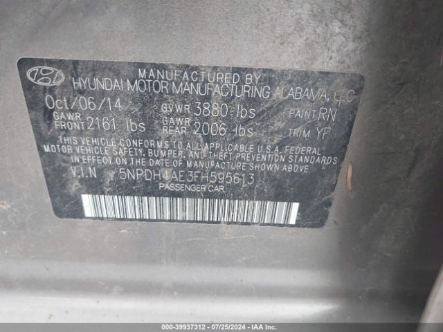 Photo 8 VIN: 5NPDH4AE3FH595613 - HYUNDAI ELANTRA 