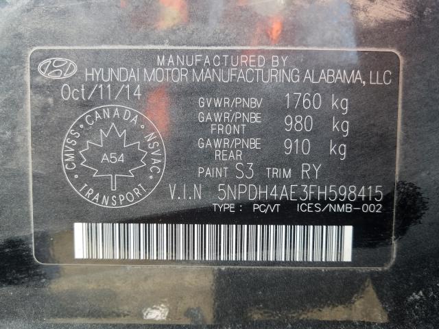 Photo 9 VIN: 5NPDH4AE3FH598415 - HYUNDAI ELANTRA SE 