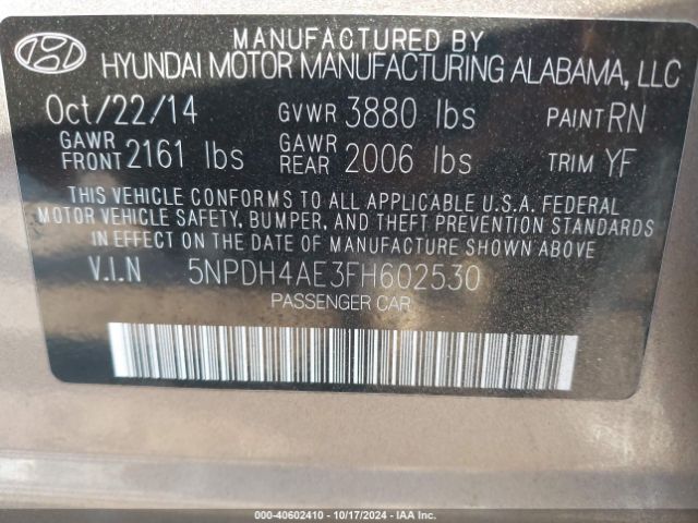 Photo 8 VIN: 5NPDH4AE3FH602530 - HYUNDAI ELANTRA 