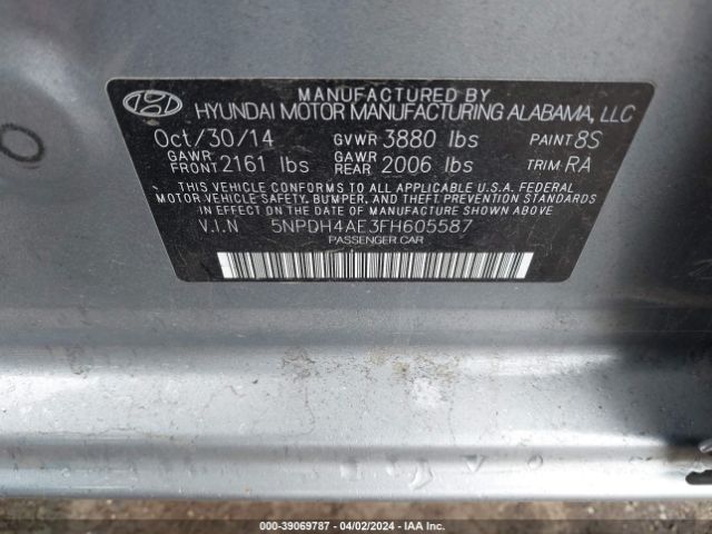 Photo 8 VIN: 5NPDH4AE3FH605587 - HYUNDAI ELANTRA 