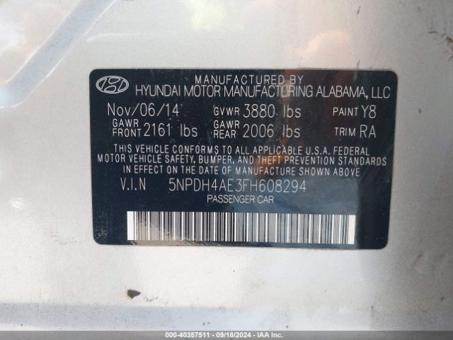 Photo 8 VIN: 5NPDH4AE3FH608294 - HYUNDAI ELANTRA 