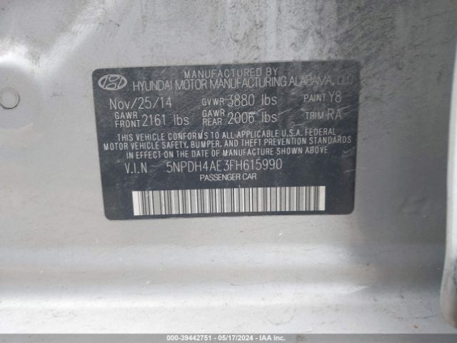 Photo 8 VIN: 5NPDH4AE3FH615990 - HYUNDAI ELANTRA 