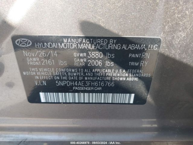 Photo 8 VIN: 5NPDH4AE3FH616766 - HYUNDAI ELANTRA 