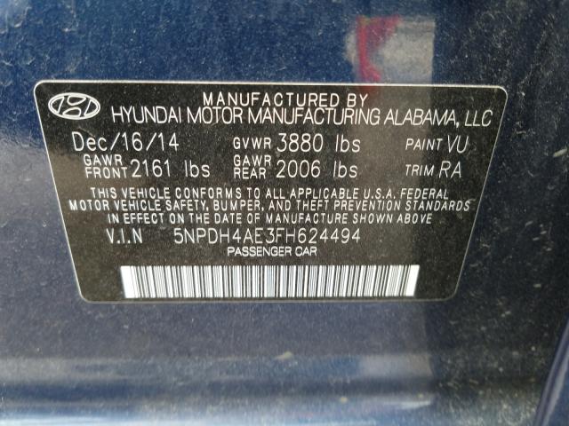 Photo 9 VIN: 5NPDH4AE3FH624494 - HYUNDAI ELANTRA SE 