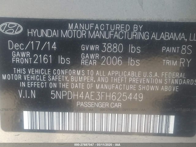 Photo 8 VIN: 5NPDH4AE3FH625449 - HYUNDAI ELANTRA 