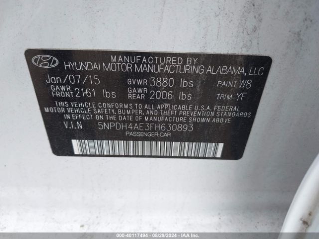 Photo 8 VIN: 5NPDH4AE3FH630893 - HYUNDAI ELANTRA 