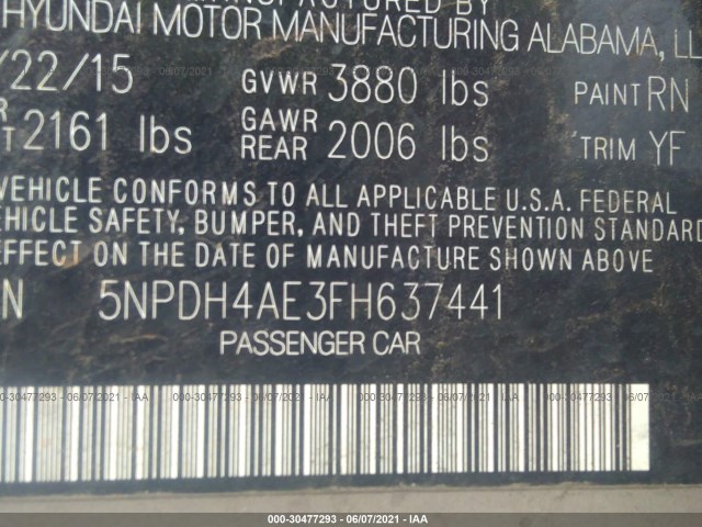 Photo 8 VIN: 5NPDH4AE3FH637441 - HYUNDAI ELANTRA 