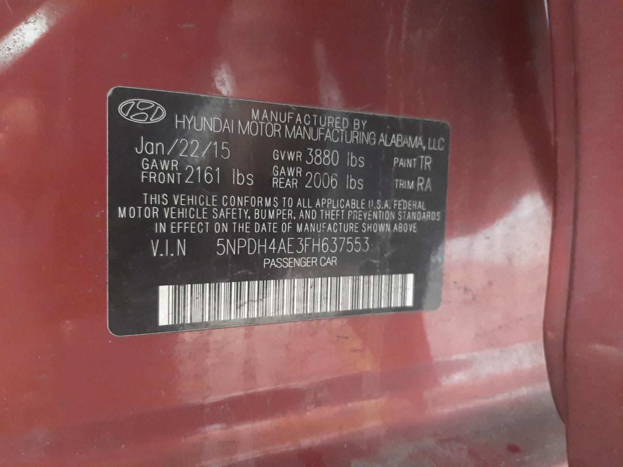 Photo 11 VIN: 5NPDH4AE3FH637553 - HYUNDAI ELANTRA 