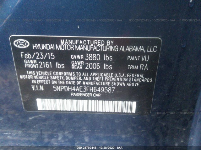 Photo 8 VIN: 5NPDH4AE3FH649587 - HYUNDAI ELANTRA 