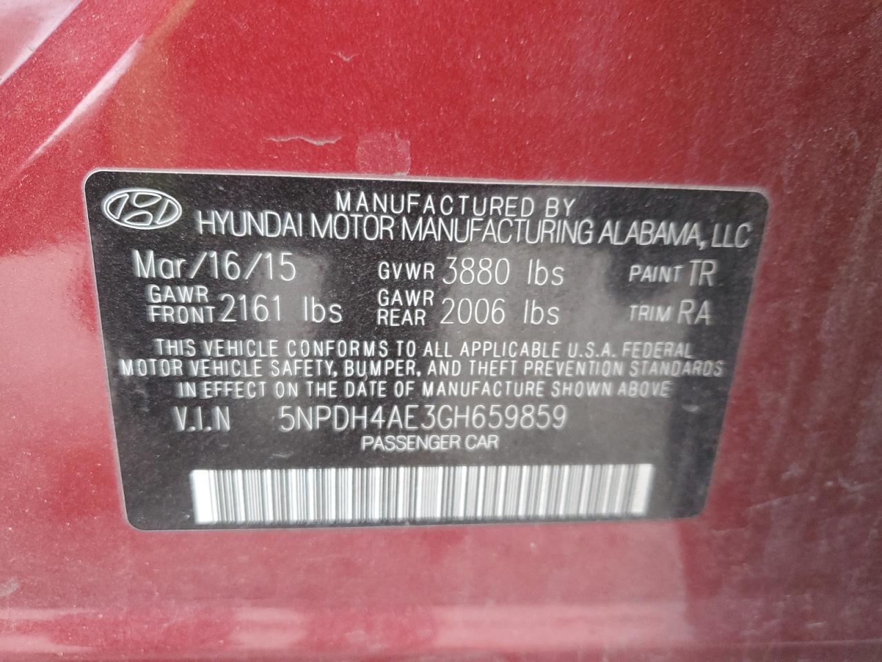 Photo 12 VIN: 5NPDH4AE3GH659859 - HYUNDAI ELANTRA 