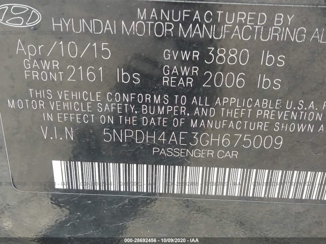 Photo 8 VIN: 5NPDH4AE3GH675009 - HYUNDAI ELANTRA 