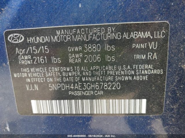 Photo 8 VIN: 5NPDH4AE3GH678220 - HYUNDAI ELANTRA 