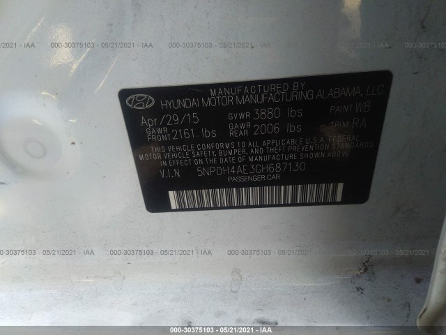 Photo 8 VIN: 5NPDH4AE3GH687130 - HYUNDAI ELANTRA 