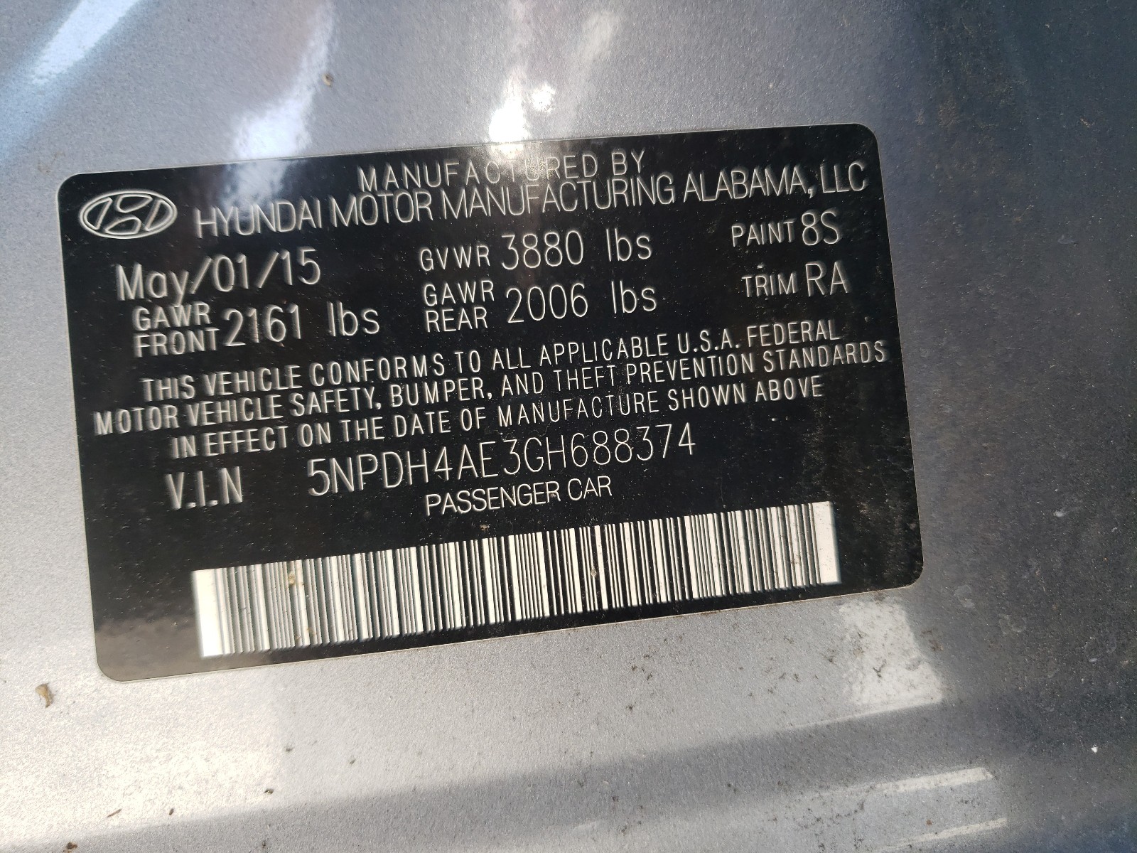 Photo 9 VIN: 5NPDH4AE3GH688374 - HYUNDAI ELANTRA SE 