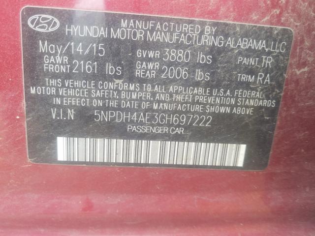 Photo 9 VIN: 5NPDH4AE3GH697222 - HYUNDAI ELANTRA SE 