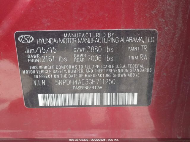 Photo 8 VIN: 5NPDH4AE3GH711250 - HYUNDAI ELANTRA 