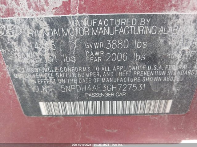 Photo 8 VIN: 5NPDH4AE3GH727531 - HYUNDAI ELANTRA 