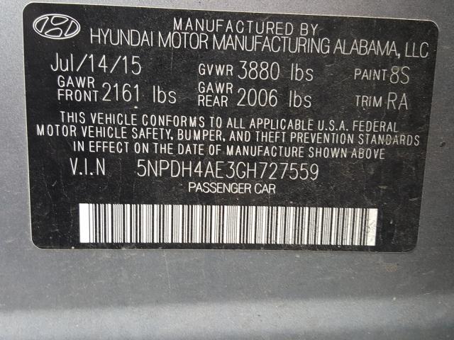 Photo 9 VIN: 5NPDH4AE3GH727559 - HYUNDAI ELANTRA SE 