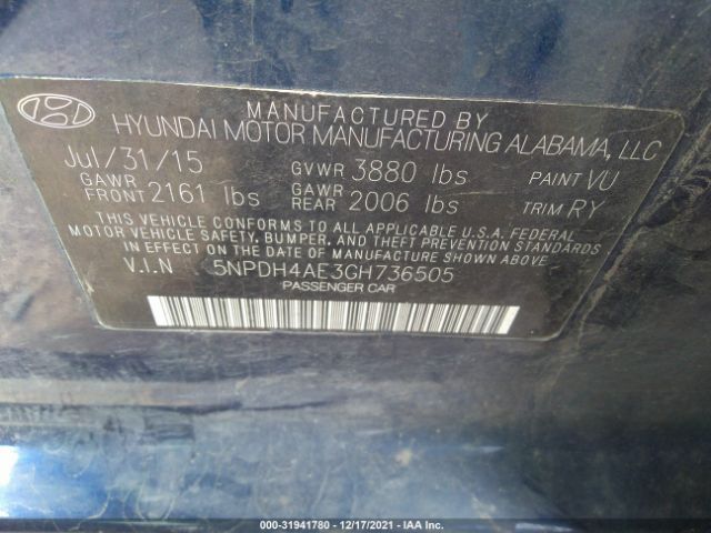 Photo 8 VIN: 5NPDH4AE3GH736505 - HYUNDAI ELANTRA 