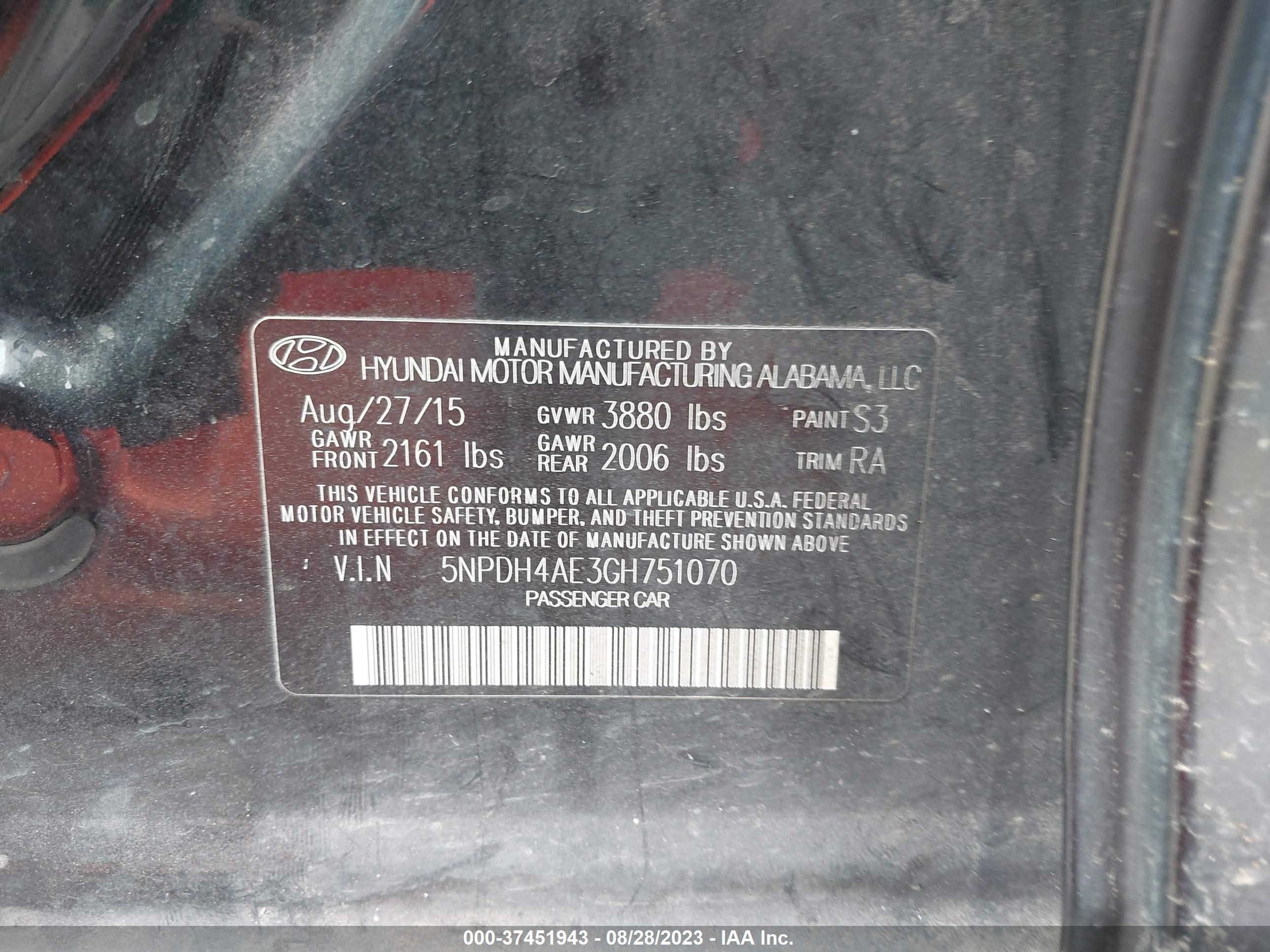 Photo 8 VIN: 5NPDH4AE3GH751070 - HYUNDAI ELANTRA 