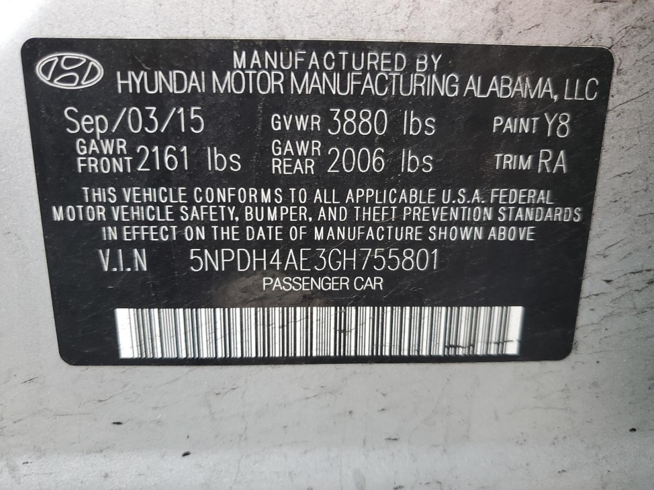 Photo 12 VIN: 5NPDH4AE3GH755801 - HYUNDAI ELANTRA 