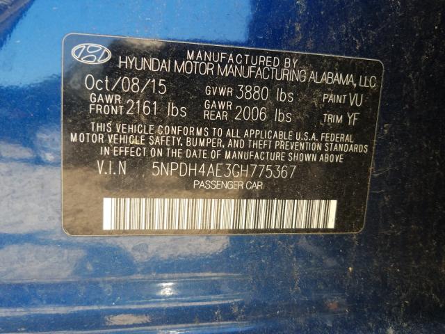 Photo 9 VIN: 5NPDH4AE3GH775367 - HYUNDAI ELANTRA SE 