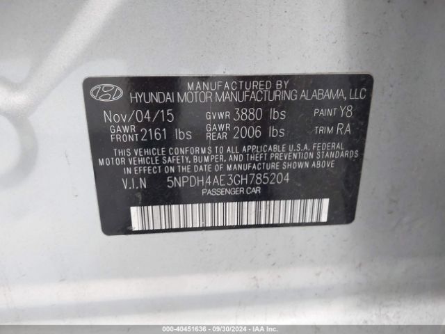 Photo 8 VIN: 5NPDH4AE3GH785204 - HYUNDAI ELANTRA 